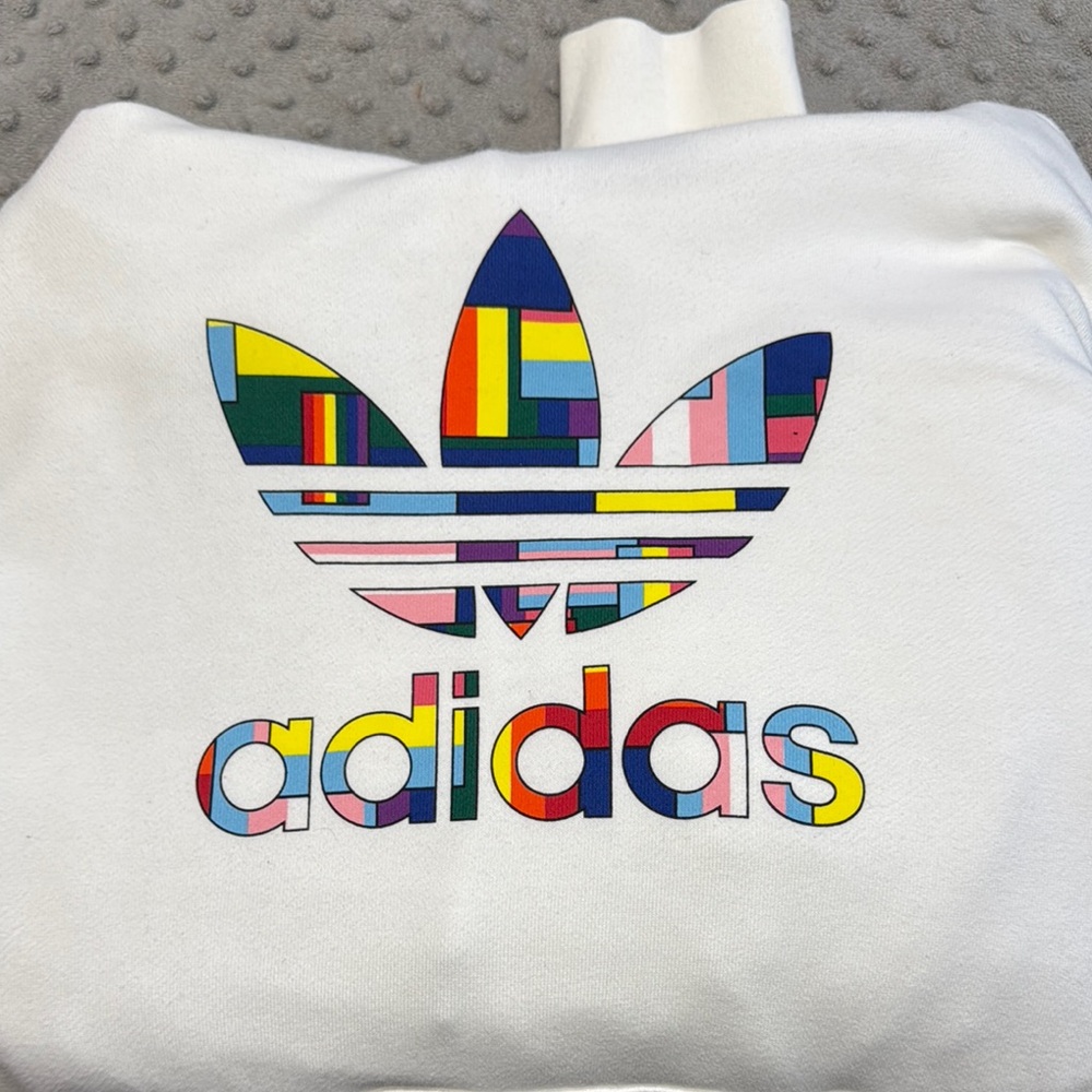 Adidas White Sweatshirt with Multicolor Trefoil Logo